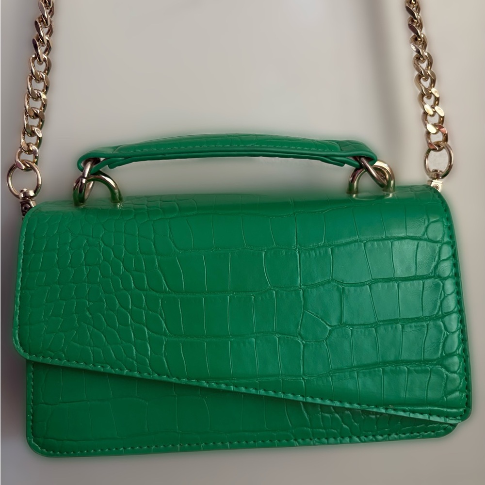 Green Crocodile-Embossed Women's Bag